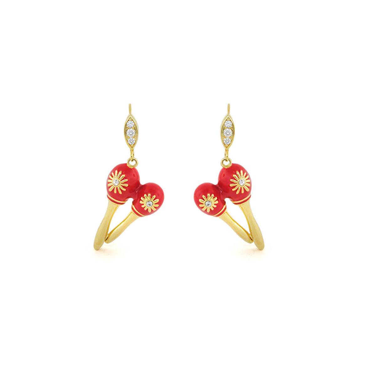 Eau Maracas Earrings by Lauren G Adams, gold drops with red maraca beads and accents on Tampa Home & Garden Store