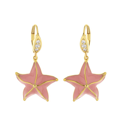Eau Starfish Earrings, gold-tone with pink enamel starfish charms and crystal accents pair on Tampa Home & Garden Store