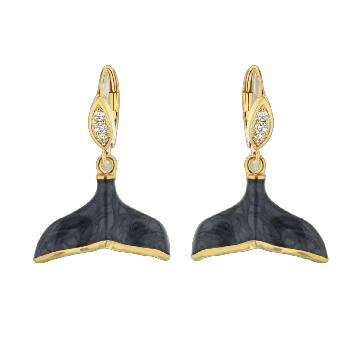 Lauren G Adams Whale Tail Earrings, gold-tone with diamond accents, marbled tails, a pair on Tampa Home & Garden Store