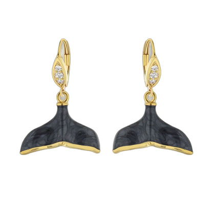 Lauren G Adams Whale Tail Earrings, gold-tone with diamond accents, marbled tails, a pair on Tampa Home & Garden Store