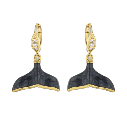 Lauren G Adams Whale Tail Earrings, gold-tone with diamond accents, marbled tails, a pair on Tampa Home & Garden Store