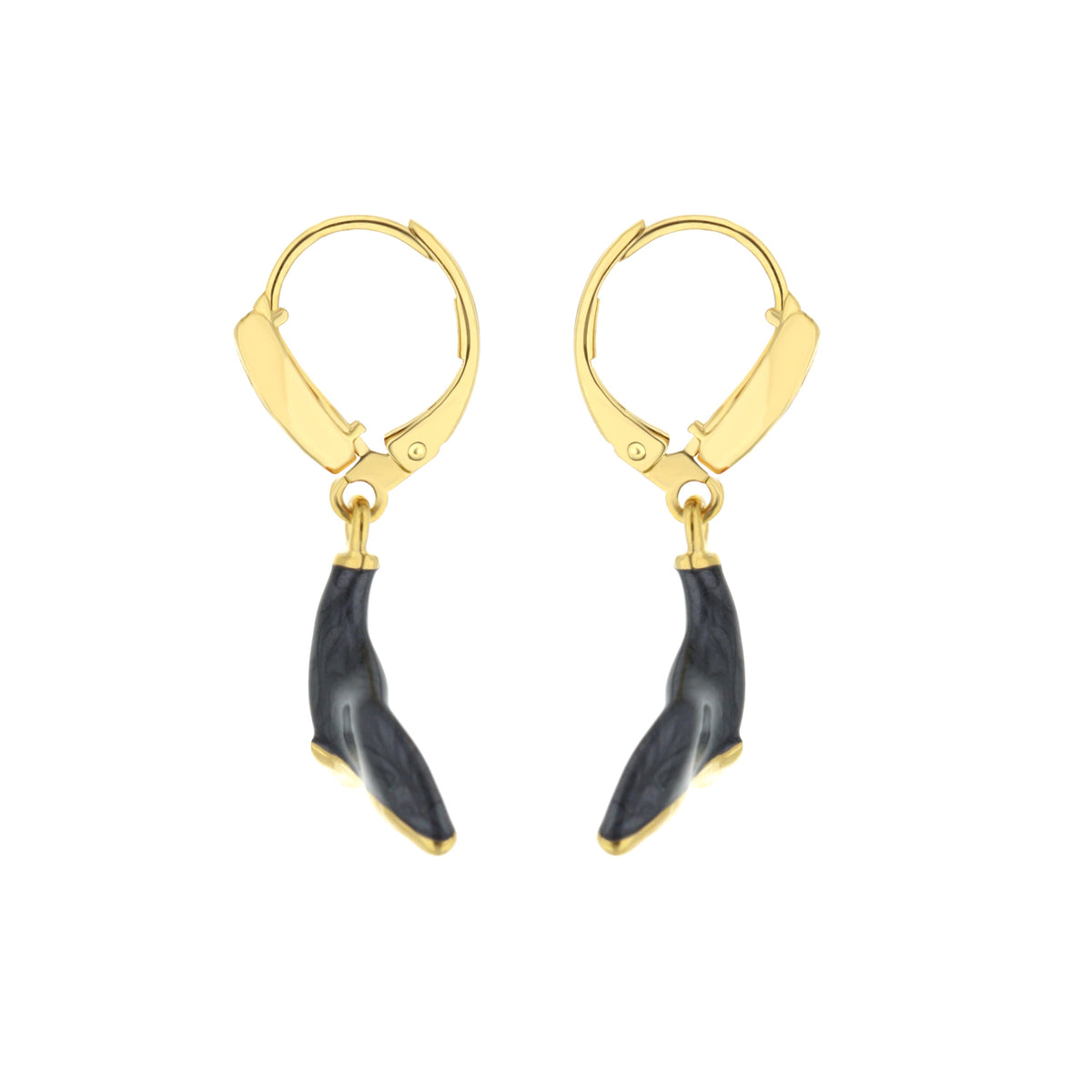 Whale Tail Earrings gold-tone hoops with black marbled drops, Lauren G Adams collection on Tampa Home & Garden Store