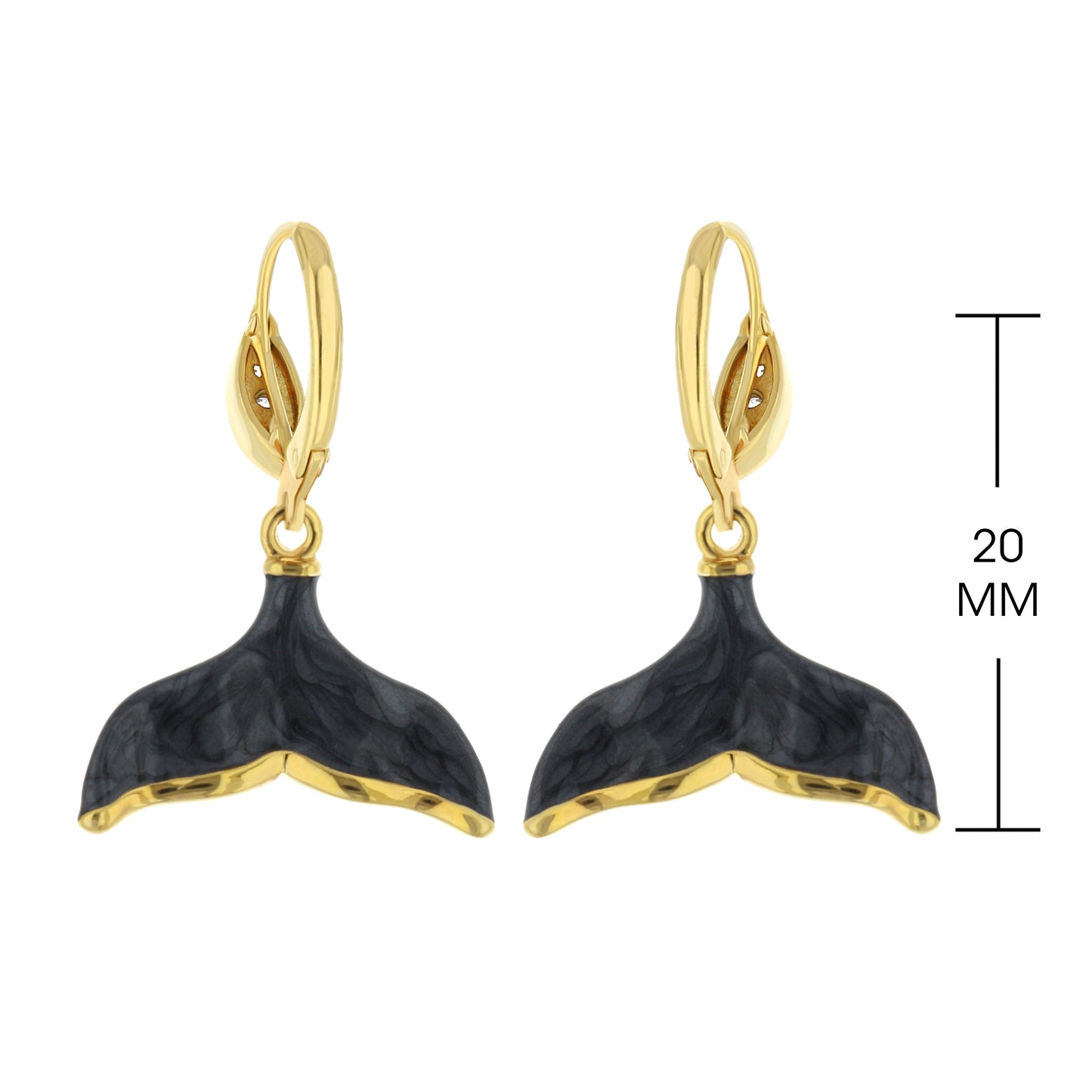Whale Tail Earrings by Lauren G Adams: pair of gold-tone hoops with black whale-tail charms on Tampa Home & Garden Store