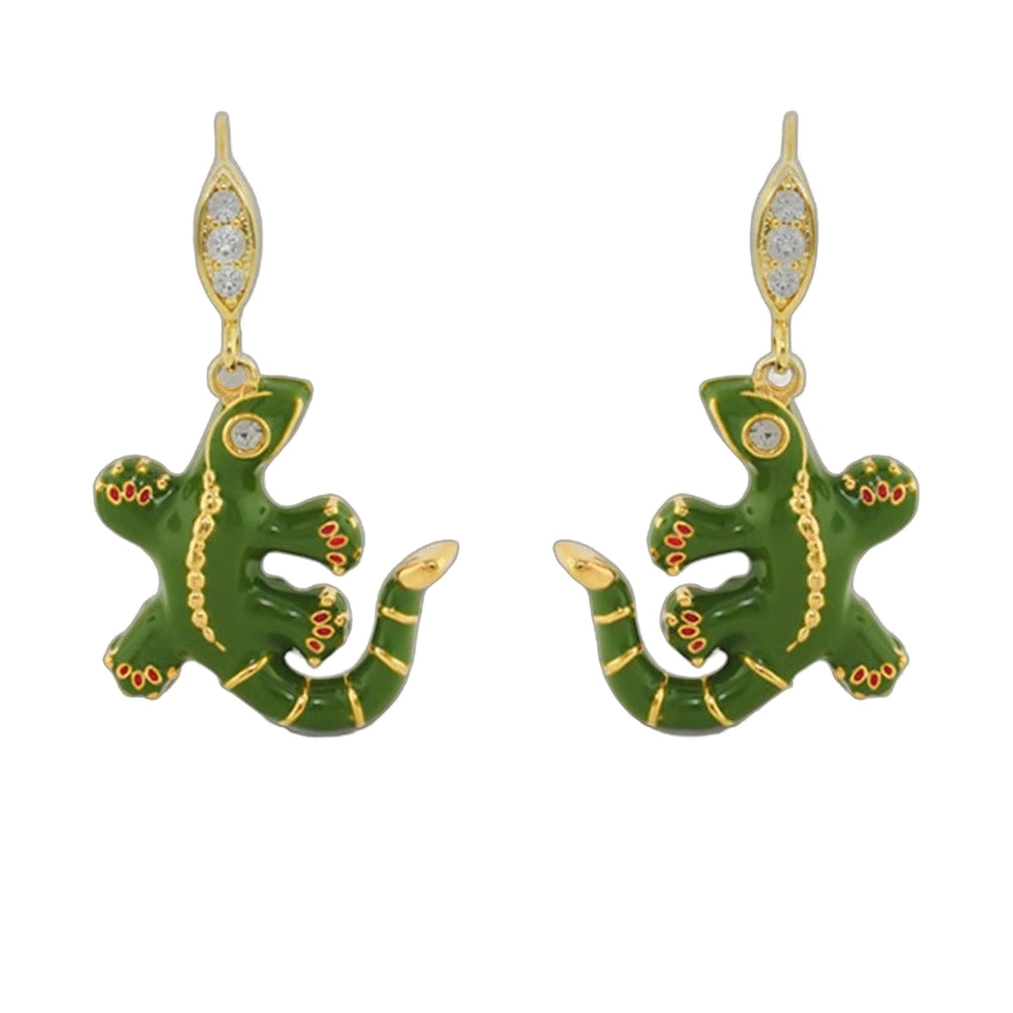 Eau Gecko earrings Lauren G Adams; gold-tone hooks with green enamel gecko charms pair on Tampa Home & Garden Store