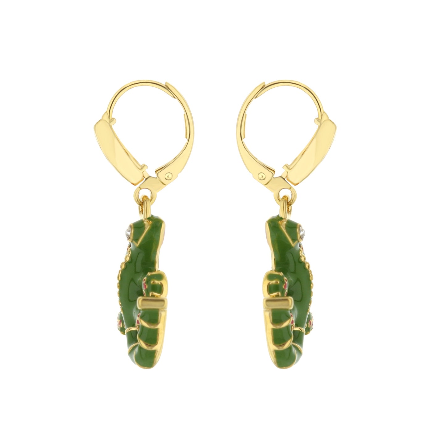 Eau Gecko Earrings by Lauren G Adams, pair of gold hoop earrings with green beads on Tampa Home & Garden Store