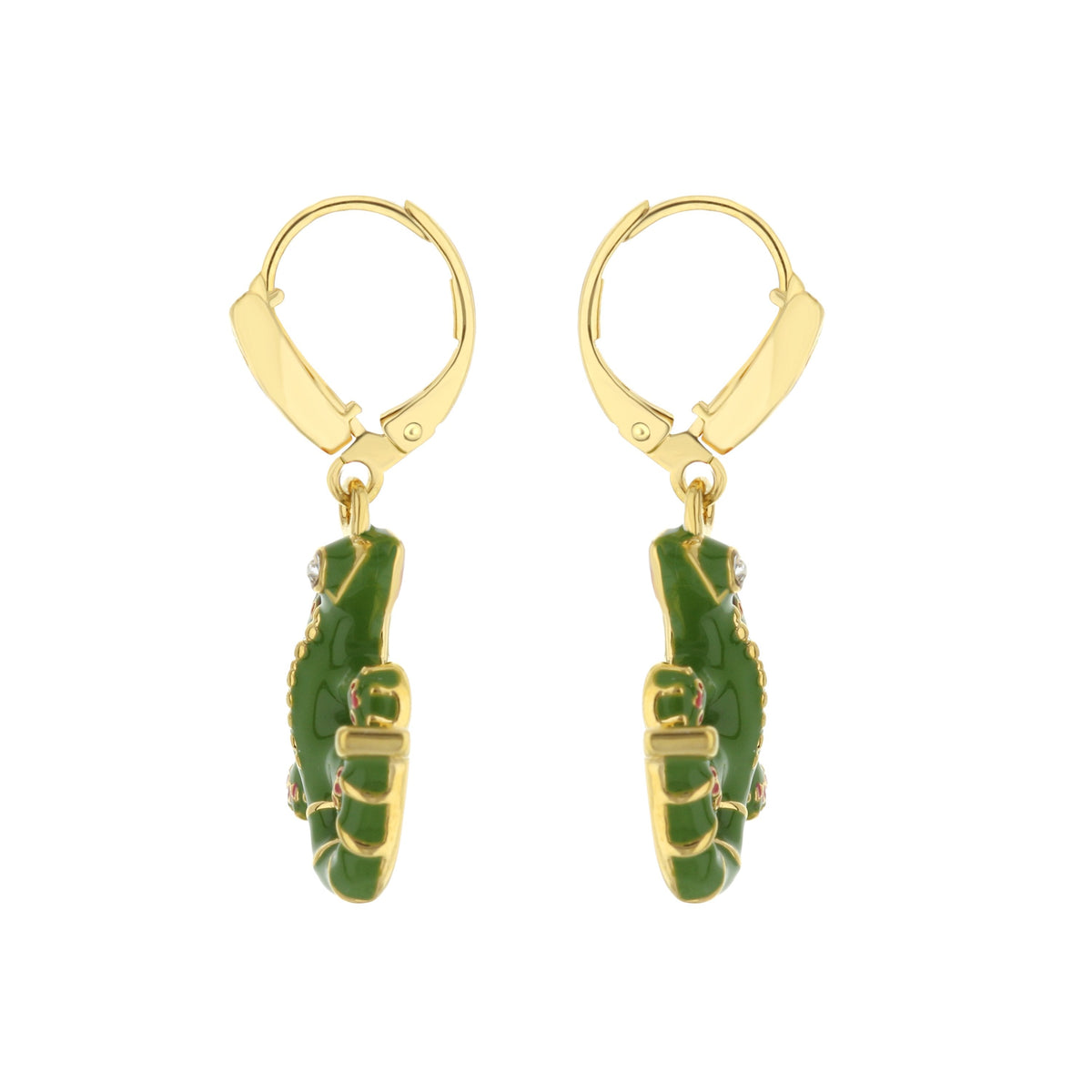Eau Gecko Earrings by Lauren G Adams, pair of gold hoop earrings with green beads on Tampa Home & Garden Store