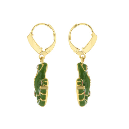 Eau Gecko Earrings by Lauren G Adams, pair of gold hoop earrings with green beads on Tampa Home & Garden Store