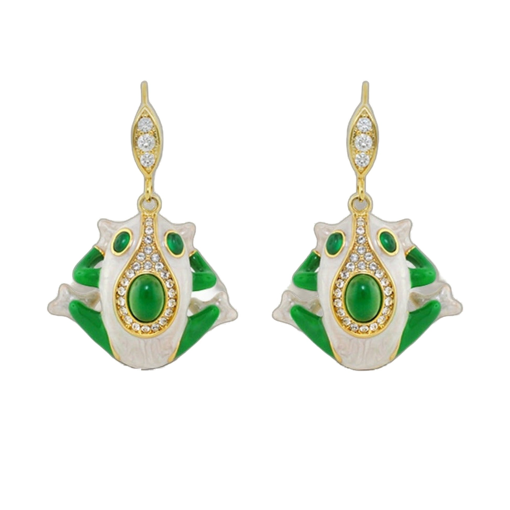 Eau Frog Earrings by Lauren G Adams, gold-tone with green enamel and crystal accents on Tampa Home & Garden Store