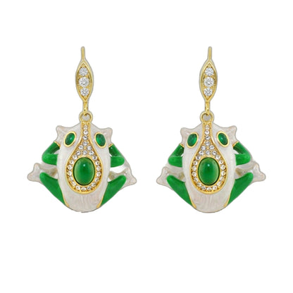Eau Frog Earrings by Lauren G Adams, gold-tone with green enamel and crystal accents on Tampa Home & Garden Store