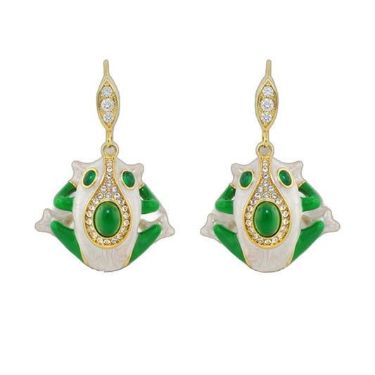 Eau Frog Earrings by Lauren G Adams, gold-tone with green enamel and crystal accents on Tampa Home & Garden Store