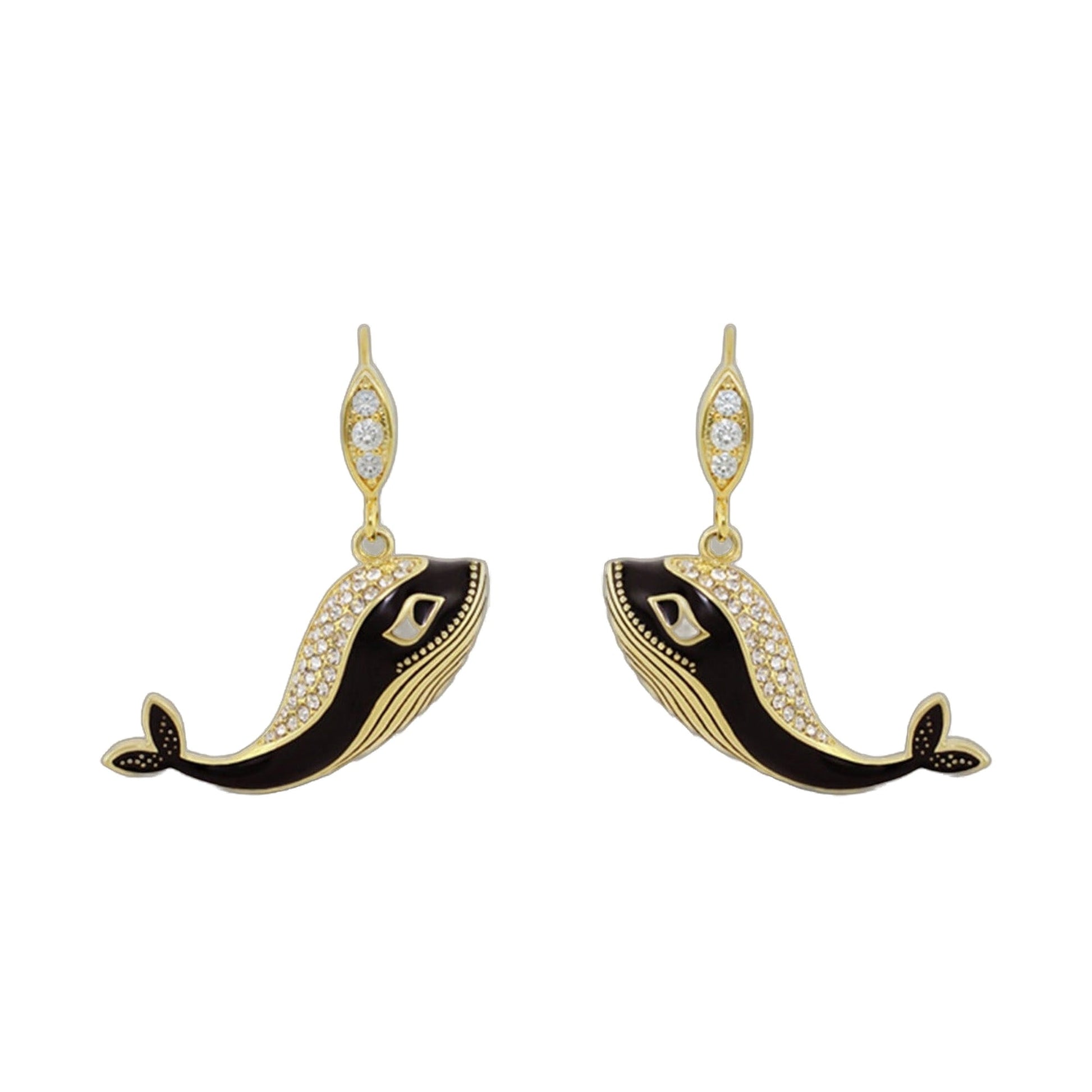 Eau Whale Earrings pair gold-tone whale drop earrings with black enamel diamonds Lauren G Adams on Tampa Home & Garden Store
