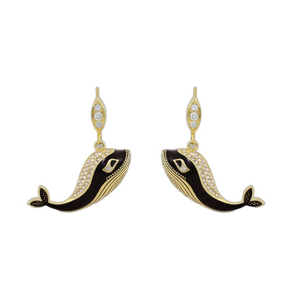 Eau Whale Earrings pair gold-tone whale drop earrings with black enamel diamonds Lauren G Adams on Tampa Home & Garden Store