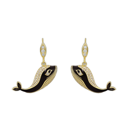 Eau Whale Earrings pair gold-tone whale drop earrings with black enamel diamonds Lauren G Adams on Tampa Home & Garden Store