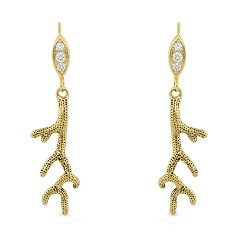 Eau Coral Earrings gold-tone coral-branch drop with diamond top Lauren G Adams on Tampa Home & Garden Store