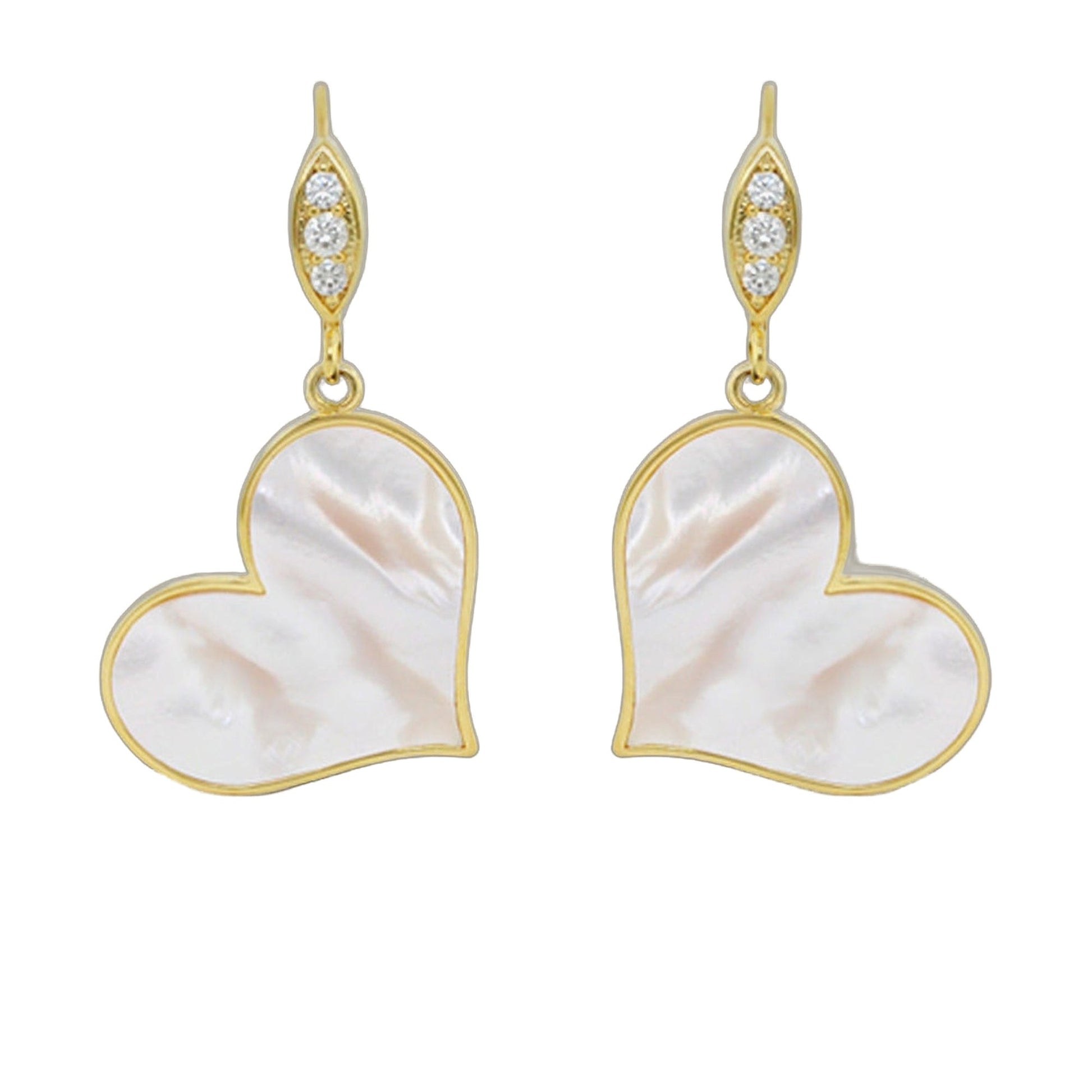 Eau Heart Earrings gold drops with diamonds & mother-of-pearl heart pendants Lauren G Adams on Tampa Home & Garden Store