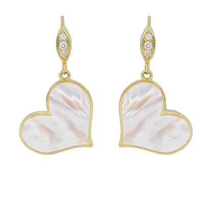 Eau Heart Earrings gold drops with diamonds & mother-of-pearl heart pendants Lauren G Adams on Tampa Home & Garden Store