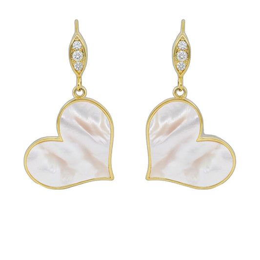 Eau Heart Earrings gold drops with diamonds & mother-of-pearl heart pendants Lauren G Adams on Tampa Home & Garden Store