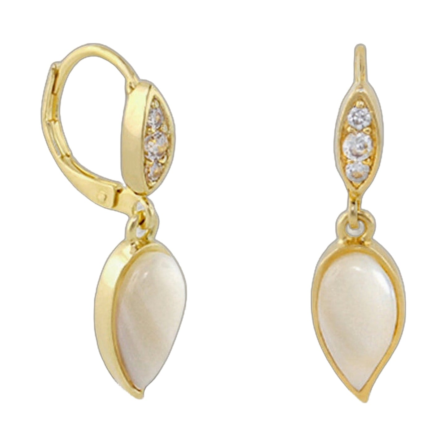 Eau Leaf Earrings pair: gold-tone hoop and teardrop drops with crystals and pearls by Lauren G Adams on Tampa Home & Garden Store