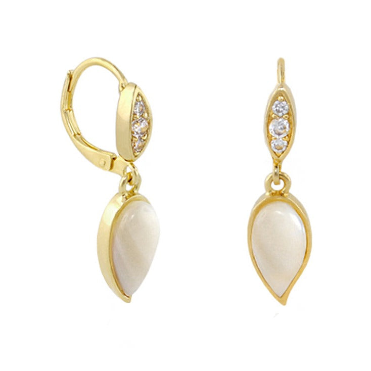 Eau Leaf Earrings by Lauren G Adams, gold-tone leaf-drop with pearl drops, pair on Tampa Home & Garden Store