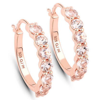 18K rose gold plated Morganite hoop earrings pair, 1.68 ct Morganite, .925 silver on Tampa Home & Garden Store