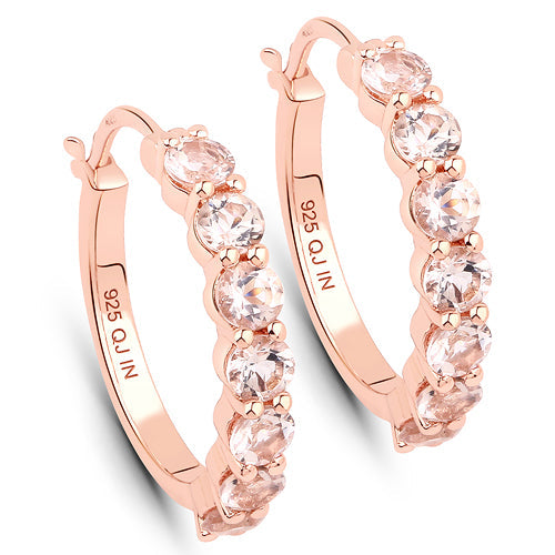 18K rose gold plated Morganite hoop earrings pair, 1.68 ct Morganite, .925 silver on Tampa Home & Garden Store