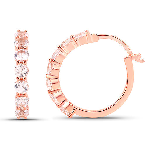 Earrings 18K rose gold plated Morganite hoops; .925 sterling silver, 1.68 ct by Bids.com on Tampa Home & Garden Store