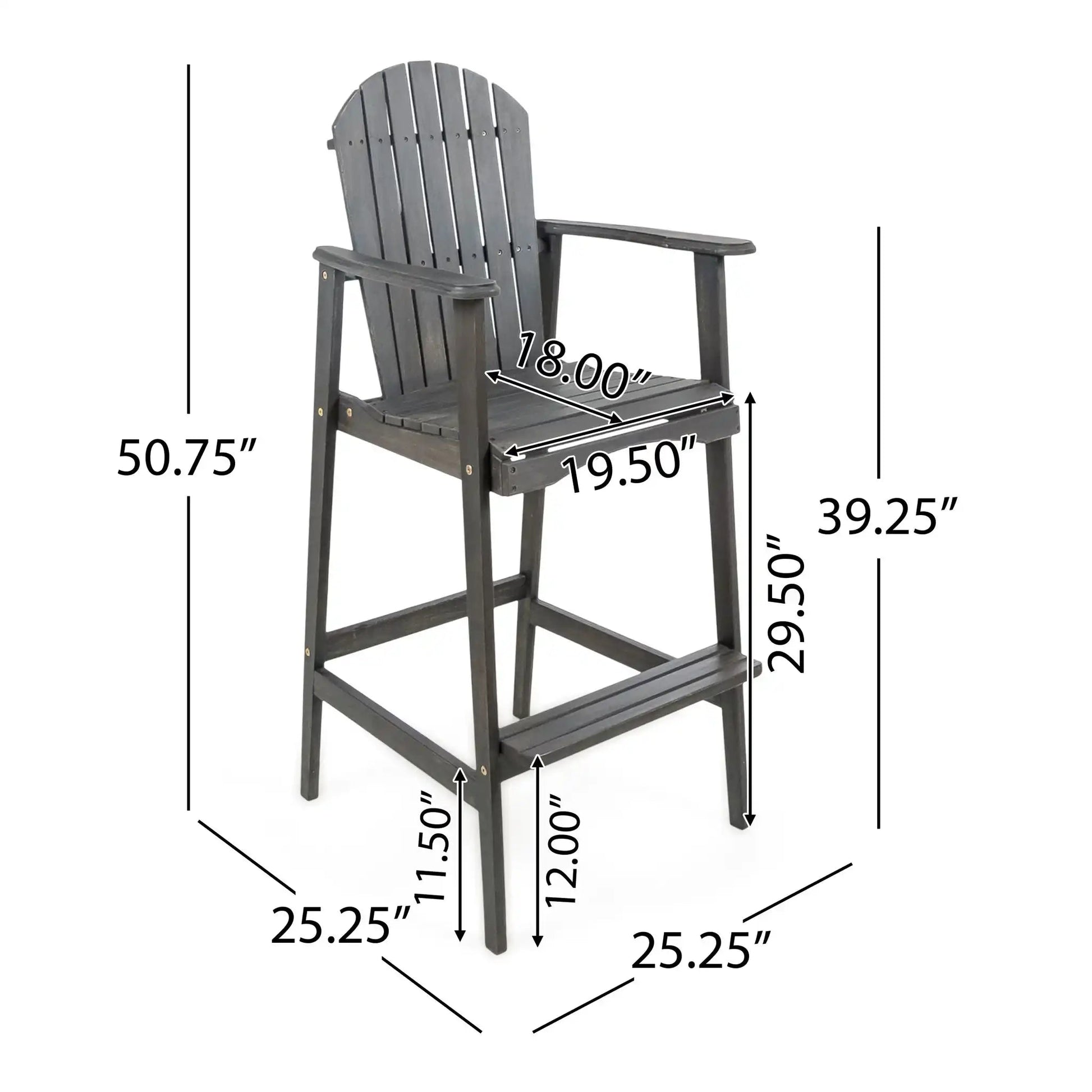 Outdoor Acacia Wood Adirondack Barstools (Set of 2) by HouseOfZazla, dark stained, slatted back on Tampa Home & Garden Store