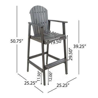 Outdoor Acacia Wood Adirondack Barstools (Set of 2) by HouseOfZazla, dark stained, slatted back on Tampa Home & Garden Store