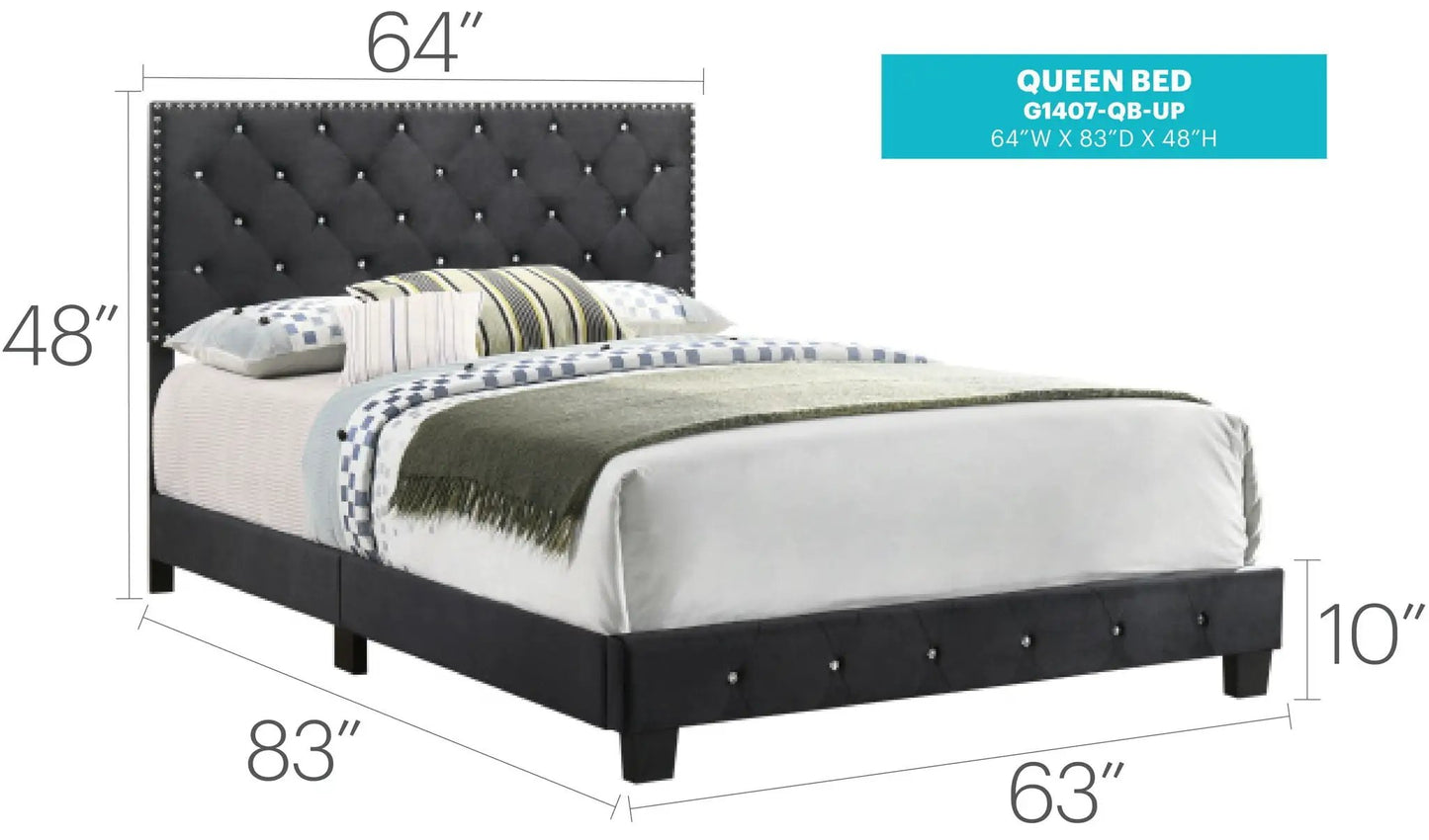 Upholstered Bed queen 64W x 83D x 48H, tufted headboard, nailhead trim Unique Piece Furniture on Tampa Home & Garden Store