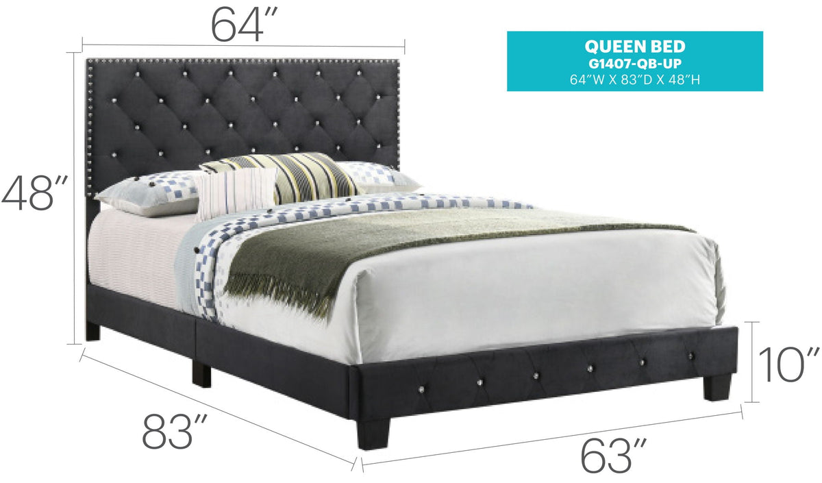 Luxurious Upholstered Bed by HouseOfZazla with tufted charcoal headboard, queen 64W x 83D x 48H on Tampa Home & Garden Store