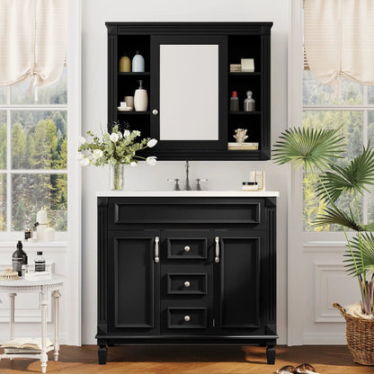 Black bathroom vanity with top sink and mirror cabinet, 2 doors & 2 drawers Unique Piece on Tampa Home & Garden Store