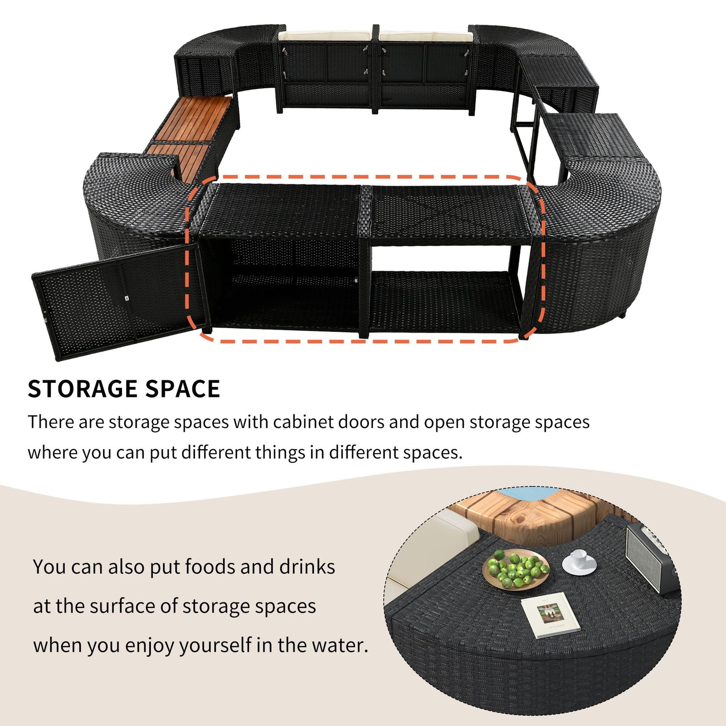 Outdoor Rattan Spa Frame and Modular Storage Seat