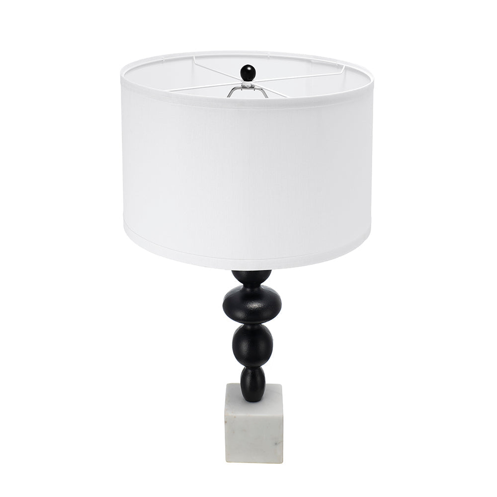 Table lamp D15x29.5 by HouseOfZazla, black turned-stem, white fabric shade, marble base on Tampa Home & Garden Store