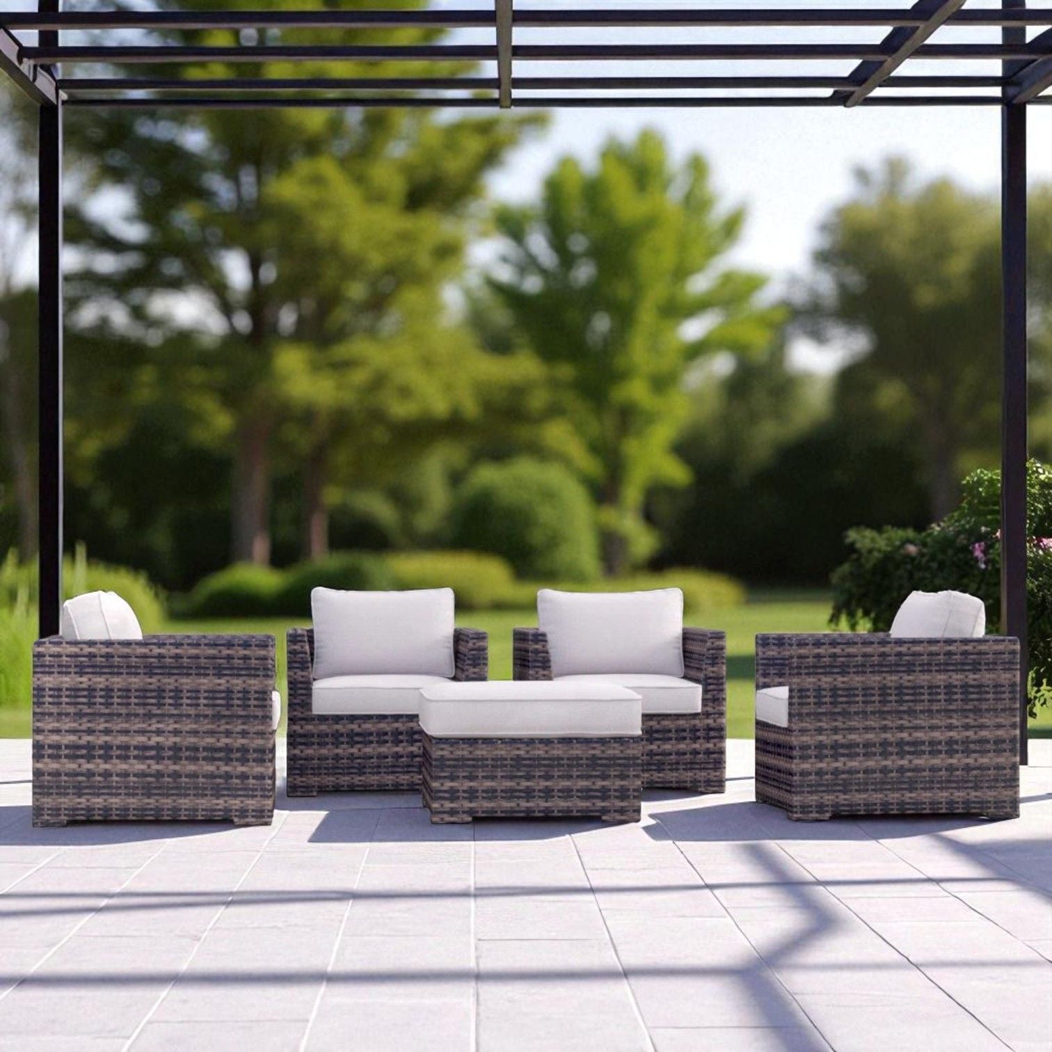 4-piece outdoor wicker chair set with white foam cushions by HouseOfZazla on Tampa Home & Garden Store