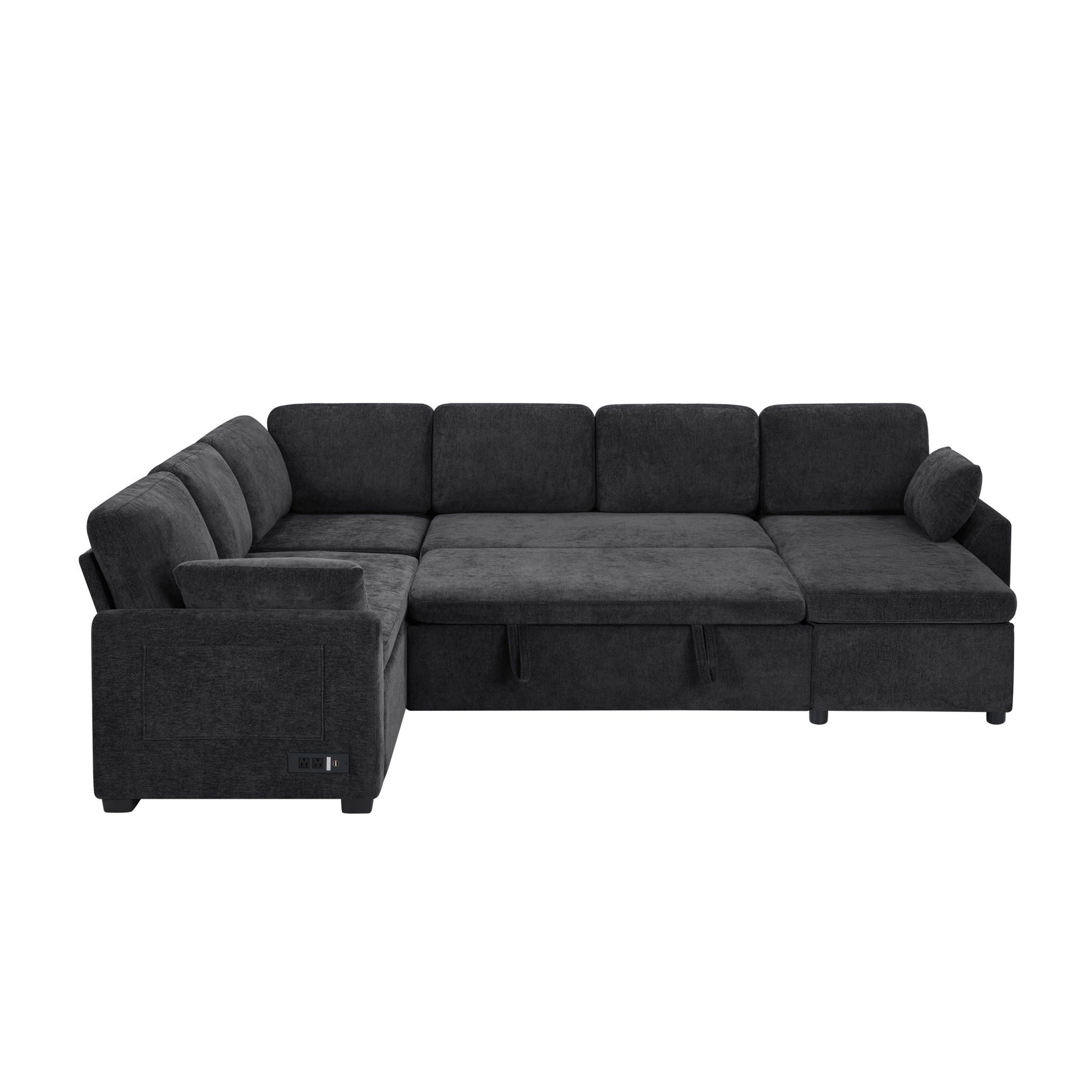 Convertible U-shaped sectional sofa bed with reversible chaise in charcoal by HouseOfZazla on Tampa Home & Garden Store