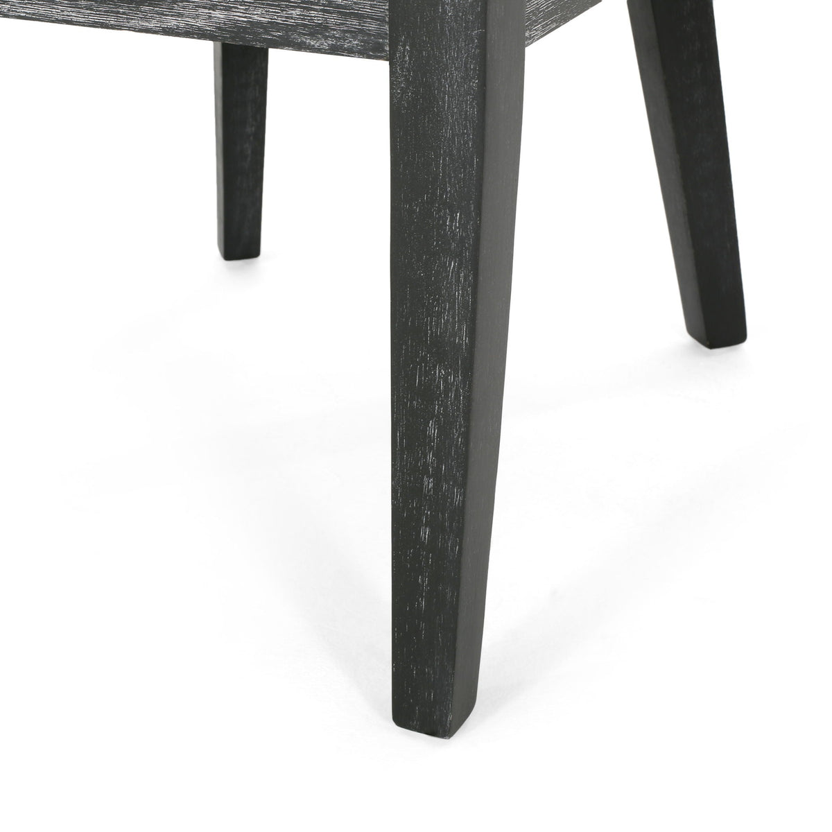 Modern Dining Chair Set legs in black distressed wood with a wooden frame detail on Tampa Home & Garden Store