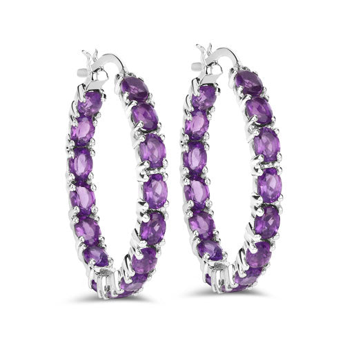 Amethyst hoop earrings, 4.80ct genuine purple stones in .925 sterling silver by Bids.com on Tampa Home & Garden Store