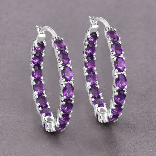 Amethyst hoop earrings in .925 sterling silver, purple stones, pair from Bids.com on Tampa Home & Garden Store