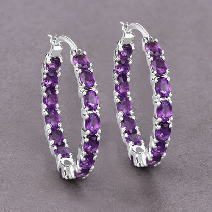Amethyst hoop earrings in .925 sterling silver, purple stones, pair from Bids.com on Tampa Home & Garden Store