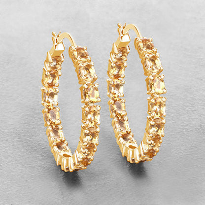 4.80 Carat Genuine Citrine Hoop Earrings gold-tone with faceted stones on Tampa Home & Garden Store