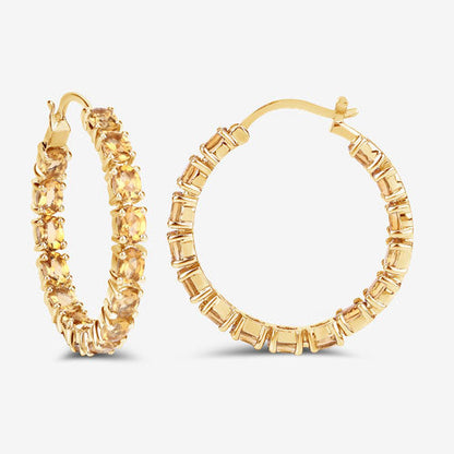 Pair of gold-tone citrine hoop earrings with faceted stones, 4.80ct citrine on Tampa Home & Garden Store
