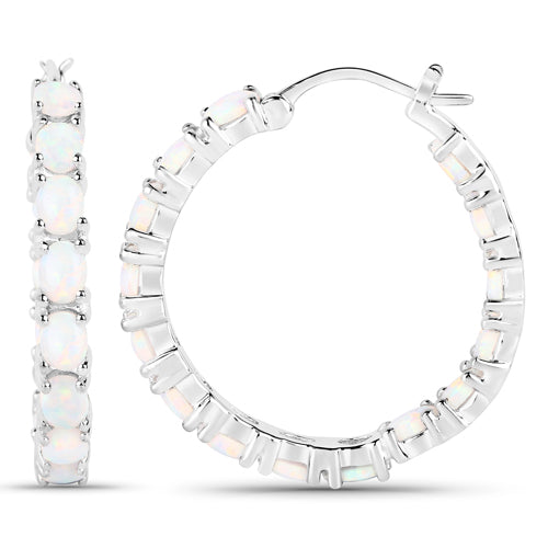 Hoop earrings with created opal in .925 sterling silver by Bids.com pair on Tampa Home & Garden Store