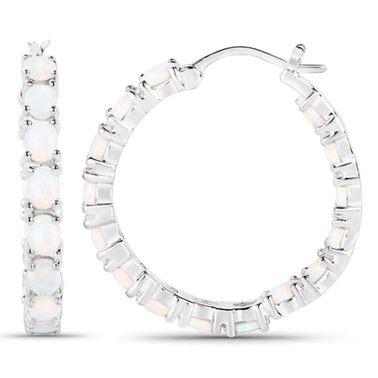 Hoop earrings with created opal in .925 sterling silver by Bids.com pair on Tampa Home & Garden Store