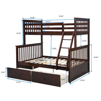 Bunk Bed With Ladder, And Safety Guard Rails in dark wood with under-bed drawers by HouseOfZazla on Tampa Home & Garden Store