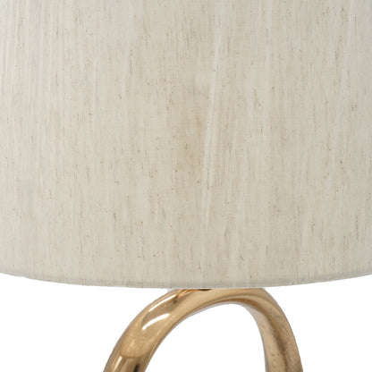 D14x28.5' Oval Shape Cut Out Metal Table Lamp with Cream Linen Shade, gold curved base on Tampa Home & Garden Store