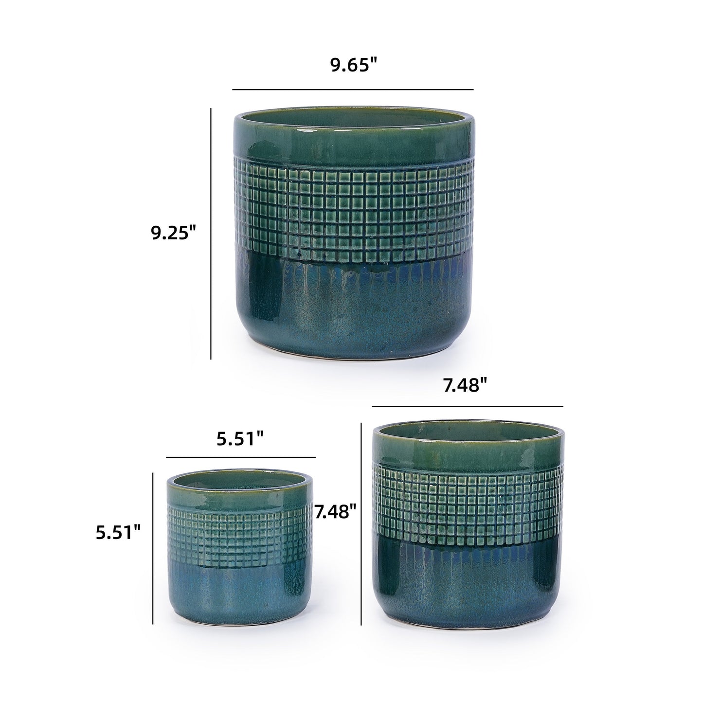 Set of 3 grid ceramic flowerpots in blue-green glaze, modern planters HouseOfZazla on Tampa Home & Garden Store