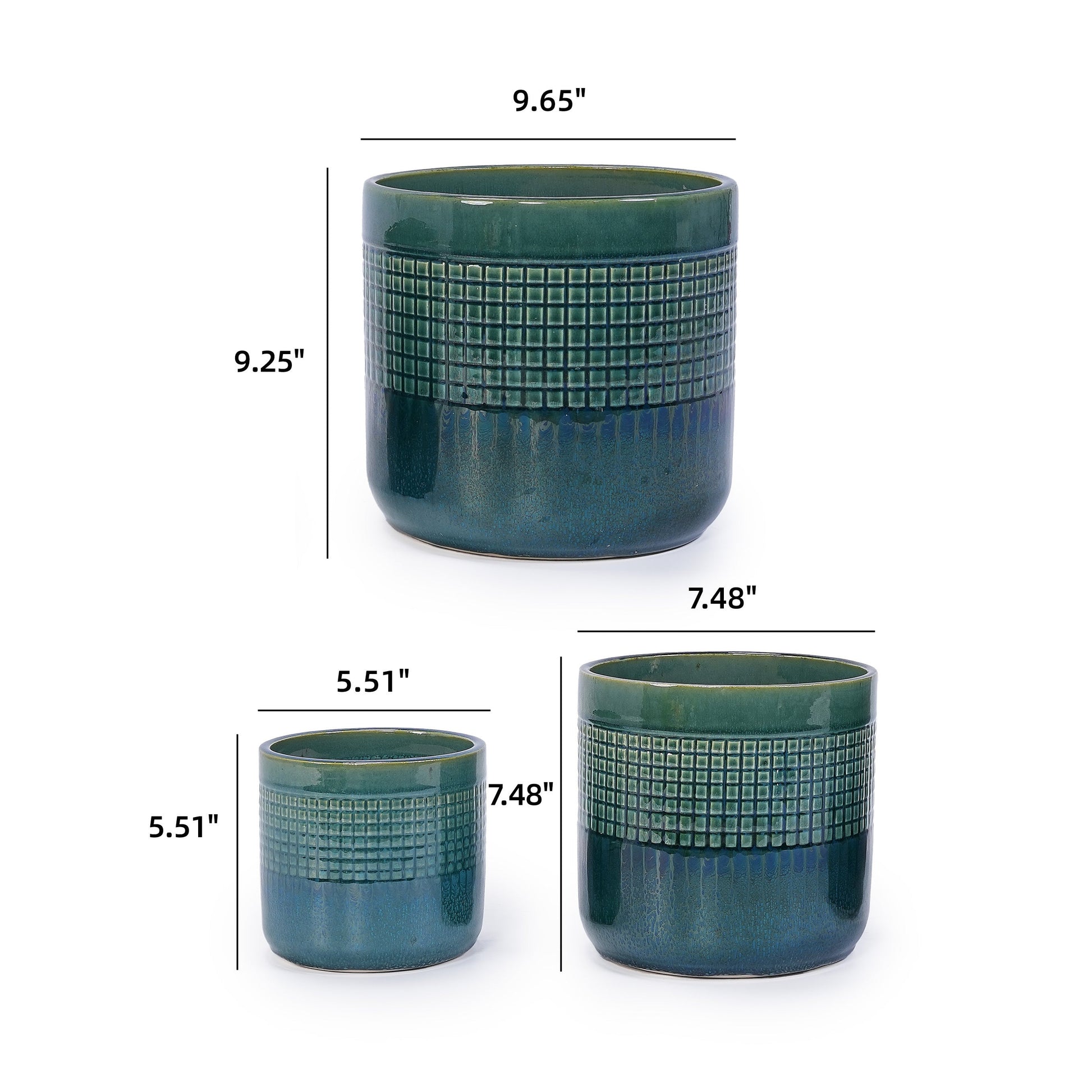 Set of 3 grid ceramic flowerpots in blue-green glaze, modern planters HouseOfZazla on Tampa Home & Garden Store