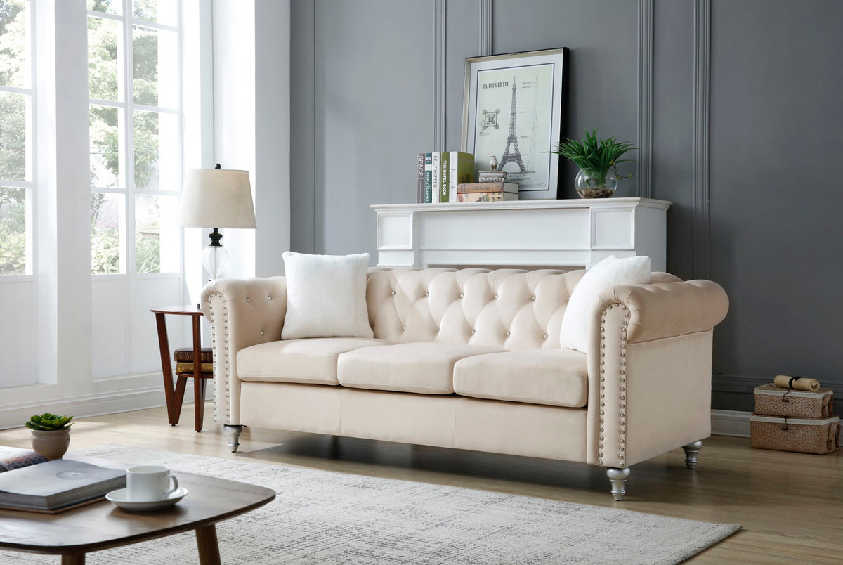 the Raisa Tufted Sofa and Nailhead Accents
