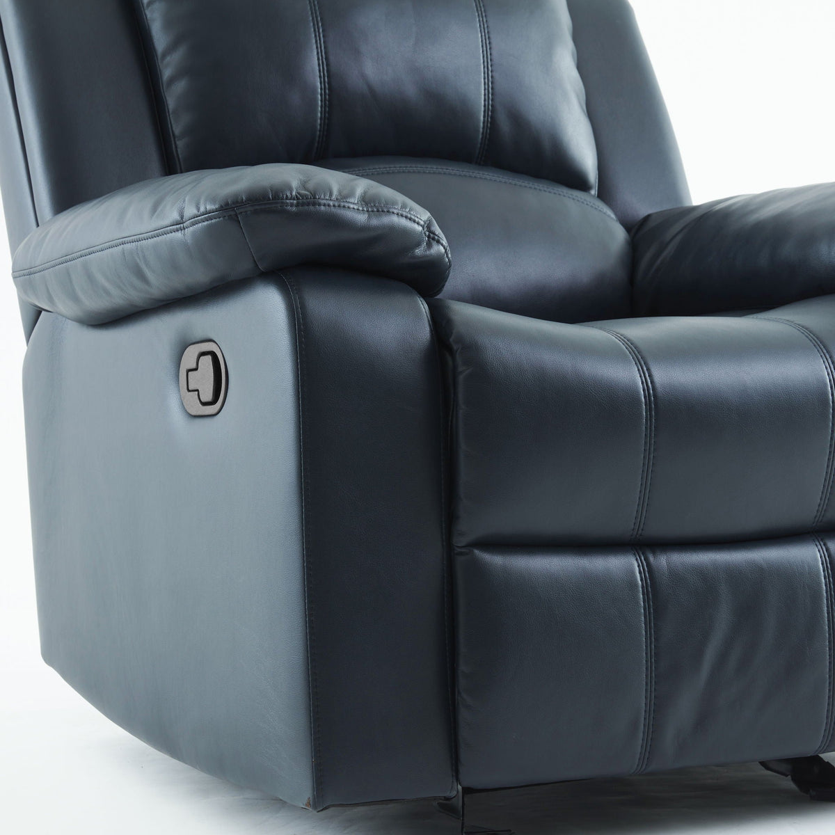 Charlotte gel glider recliner blue leather chair by HouseOfZazla with stitching and lever on Tampa Home & Garden Store