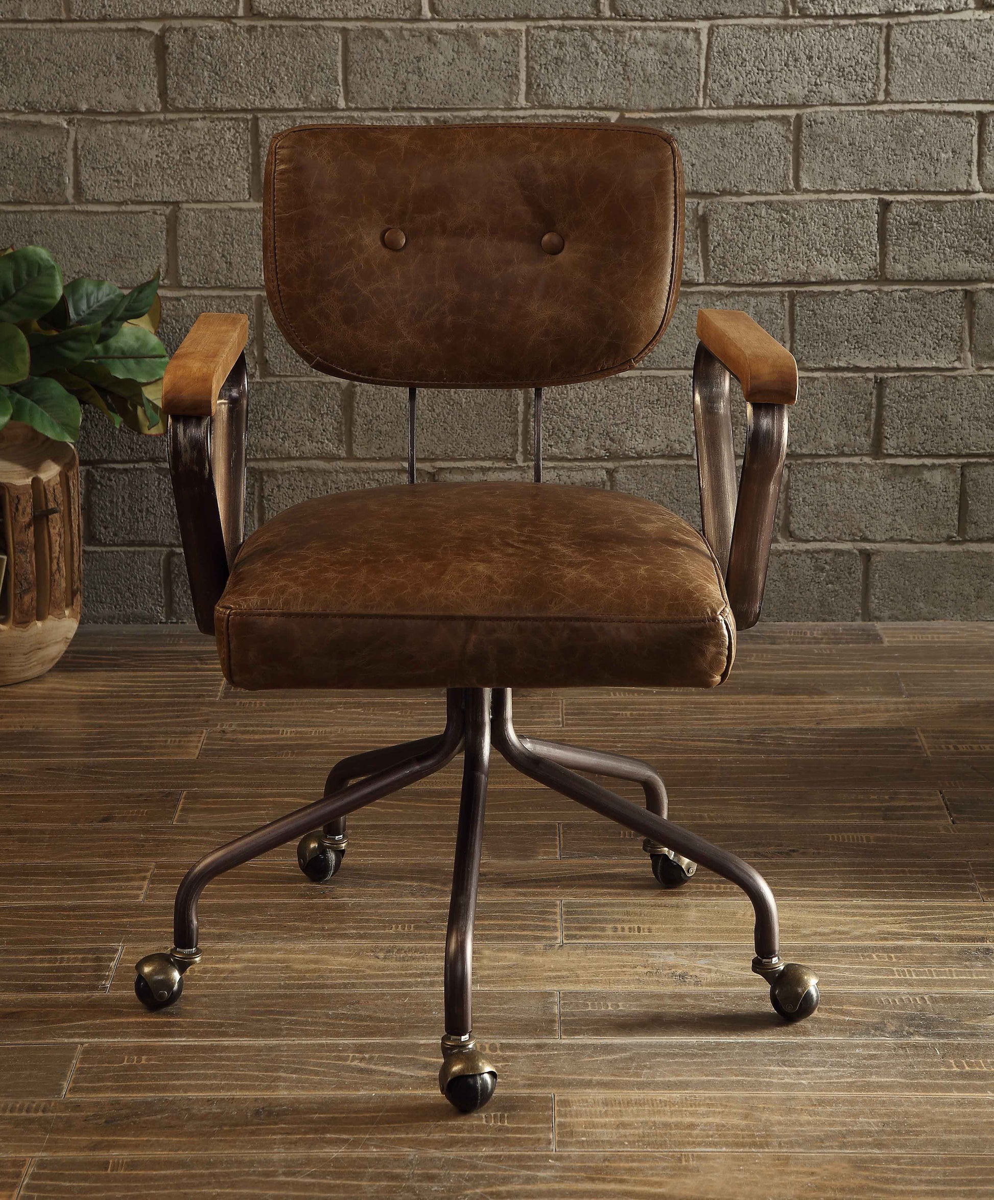 Hallie Vintage Whiskey Top Grain Leather Office Chair, brown, two-button back, HouseOfZazla on Tampa Home & Garden Store